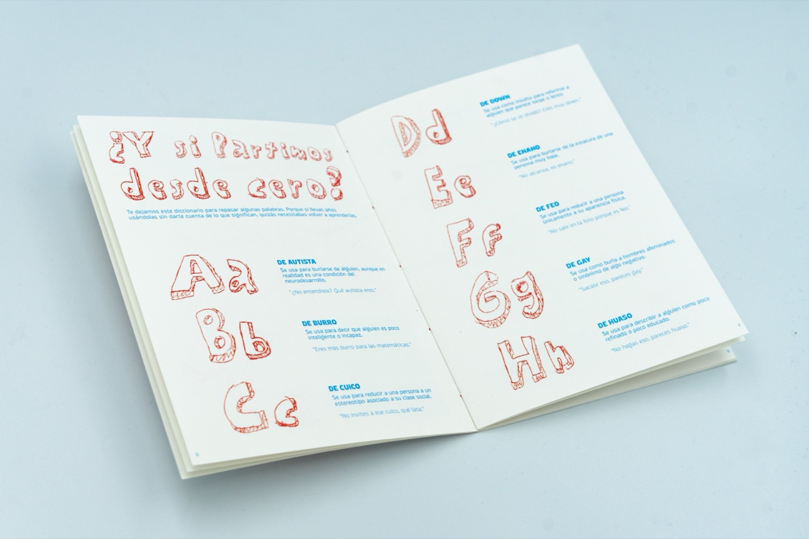 Doble página del fanzine Hablemos de hablar con un abecedario ilustrado