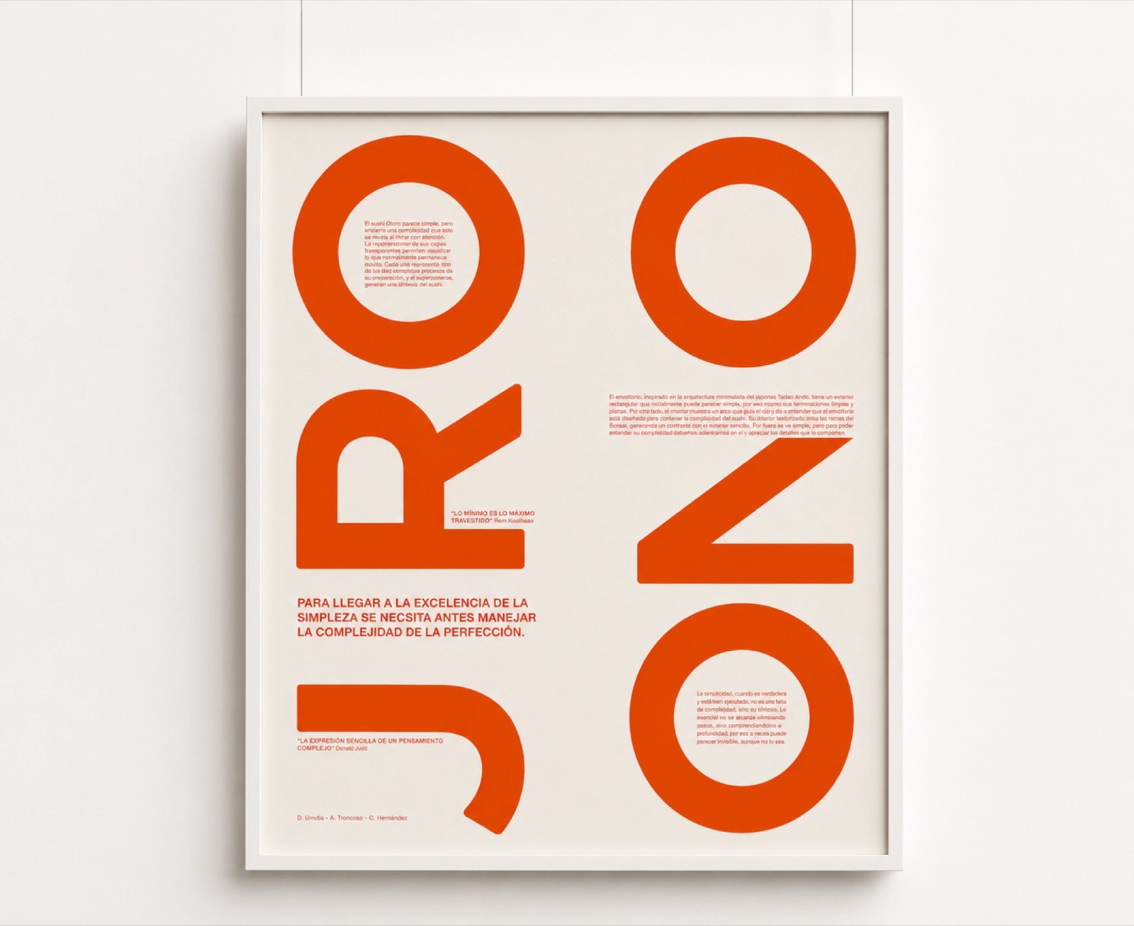 Afiche enmarcado de Jiro Ono con tipografía naranja
