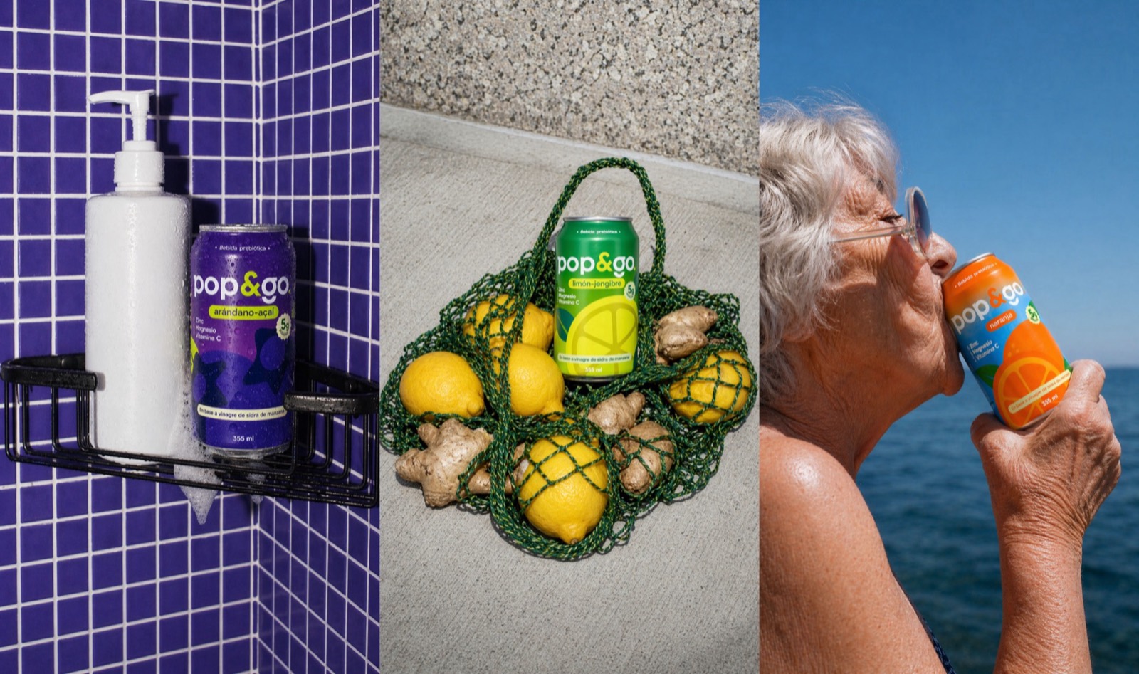 Piezas de campaña de Pop&Go: la lata en la ducha, en la feria y en la playa