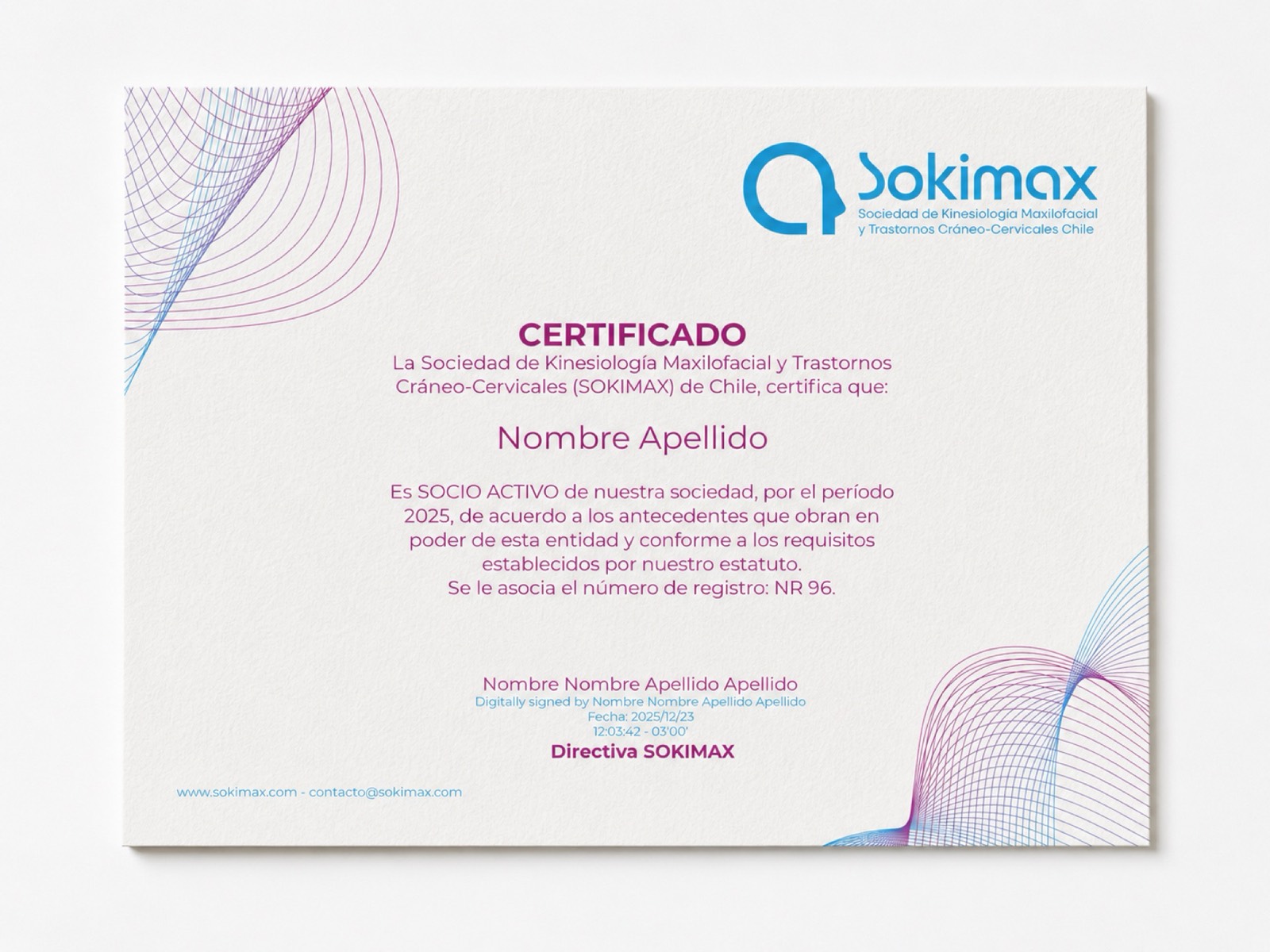Certificado de socio de Sokimax con la nueva identidad